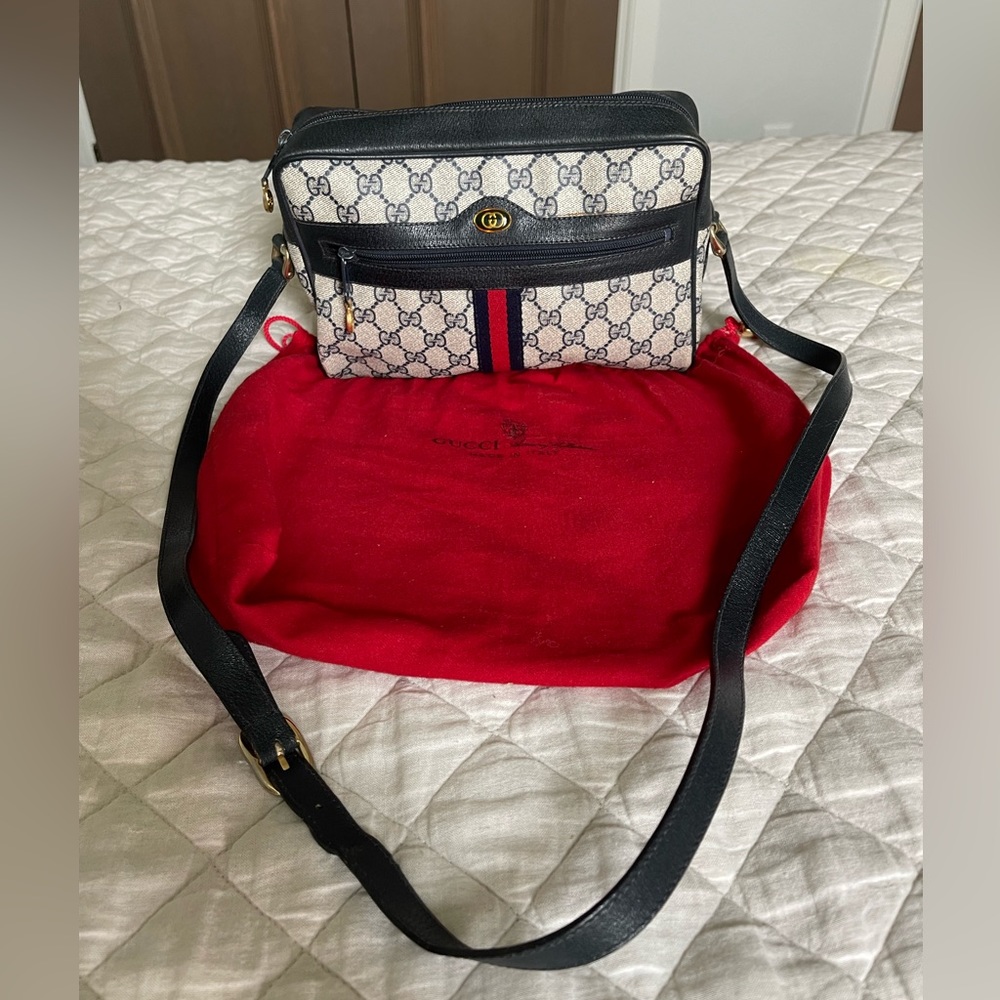 Gucci Vintage Navy Monogram Ophidia Camera Crossbody Bag